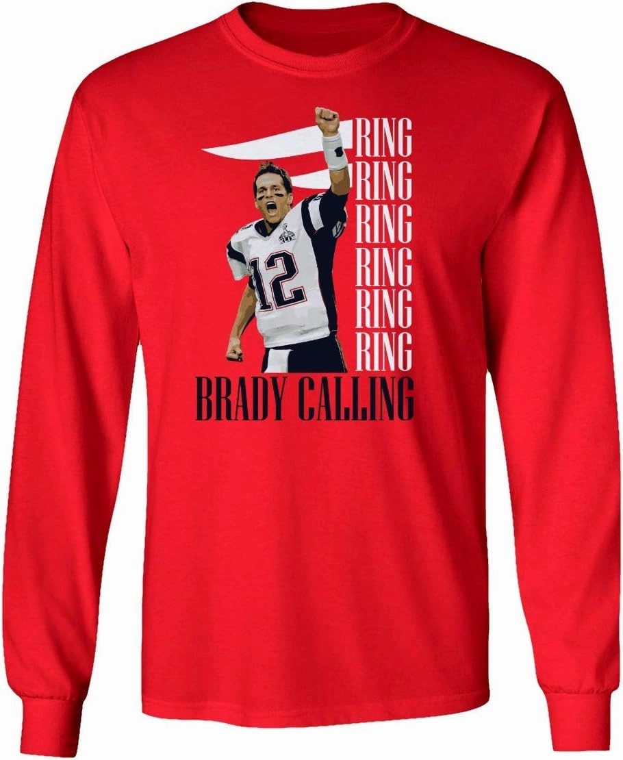 New England Fans Brady SB 6 Rings Goat Men's Long Sleeve T-Shirt (Red, Small)