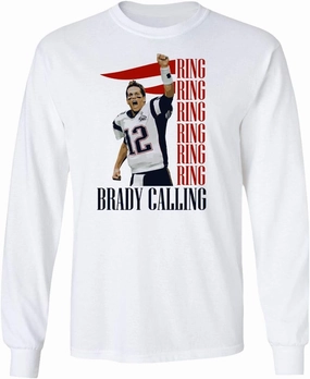 New England Fans Brady SB 6 Rings Goat Men's Long Sleeve T-Shirt (White, Medium)