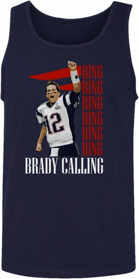 New England Fans Brady SB 6 Rings Goat Men's Tank Top (Navy, X-Large)
