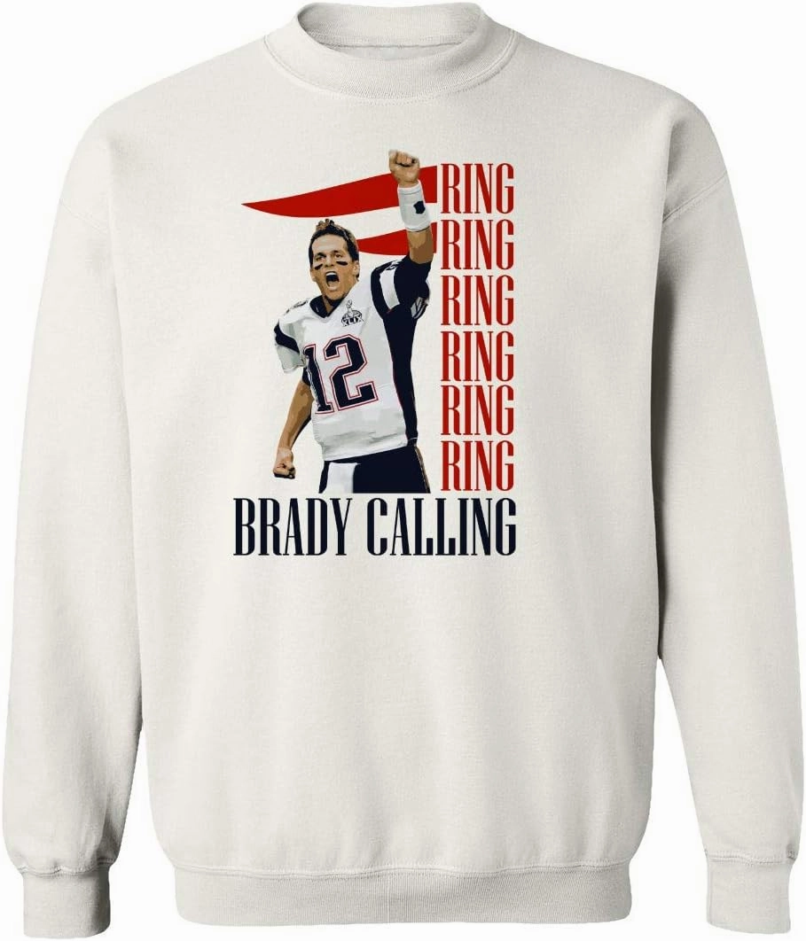 New England Fans Brady SB 6 Rings Goat Unisex Sweatshirt Crewneck Sweater (White, XX-Large)