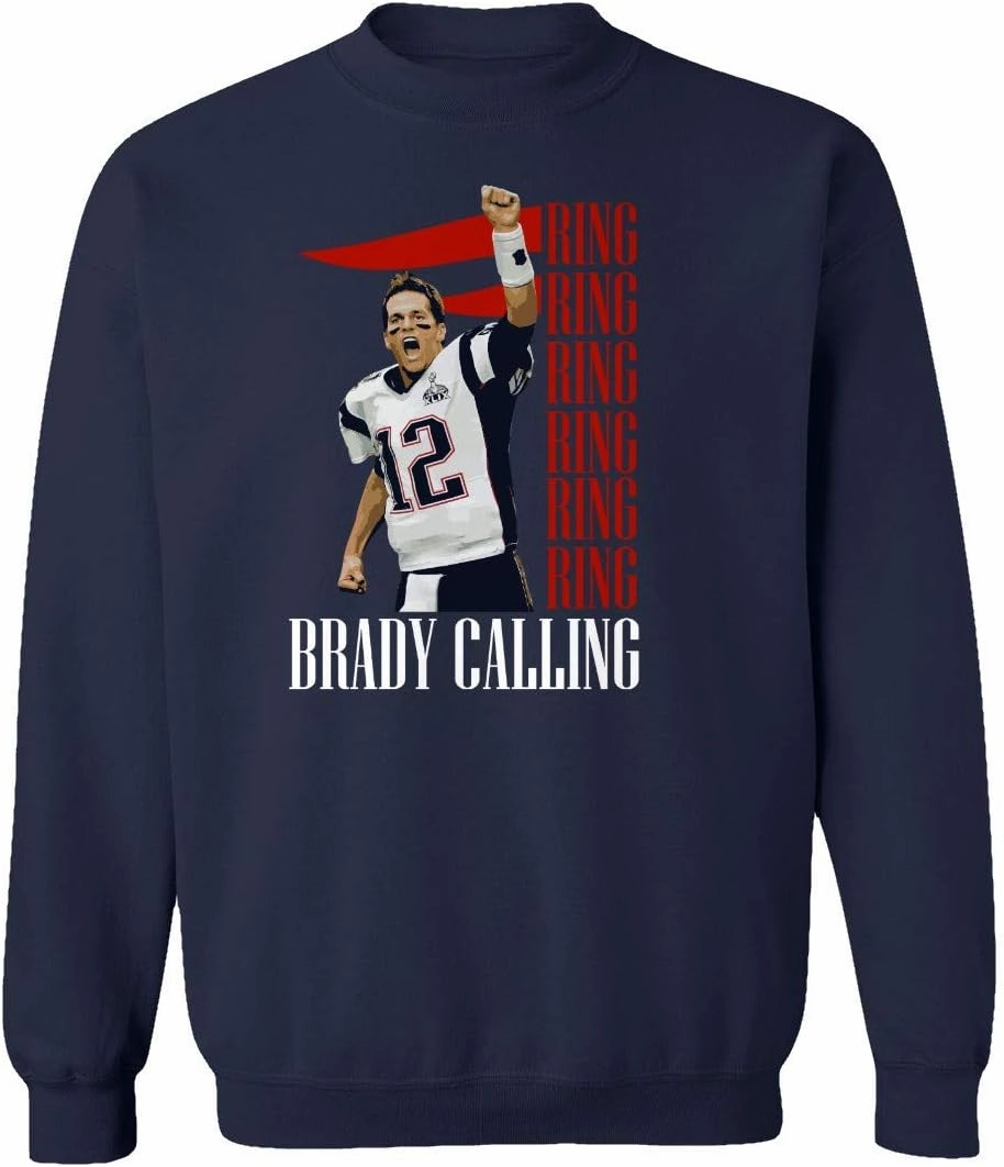 New England Fans Brady SB 6 Rings Goat Unisex Youth Sweatshirt Crewneck Sweater (Navy, Youth Medium)