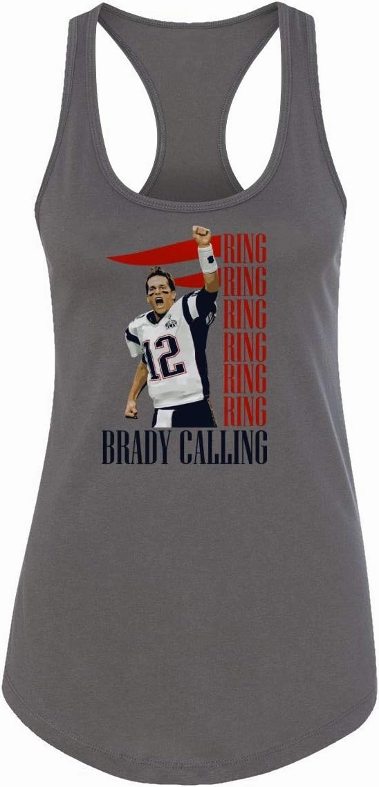 New England Fans Brady SB 6 Rings Goat Women's Racerback Tank Top (Gray, Small)
