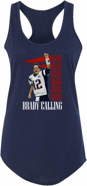 New England Fans Brady SB 6 Rings Goat Women's Racerback Tank Top (Navy, Medium)