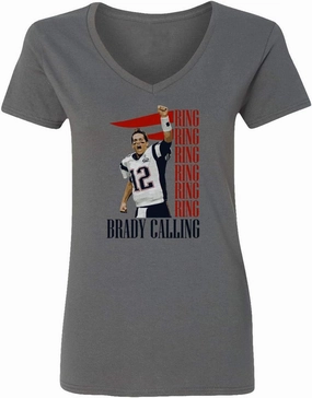 New England Fans Brady SB 6 Rings Goat Womens Vneck T-Shirt (Gray, Large)