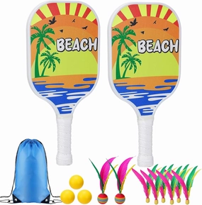 New Twist Beach Pickleball Set - Including 2 Racquets, 3 TPR Balls, 6 Fast Birdies, 2 Slow Birdies,Summer Rackets Game for Adults Kids Family Play, Large