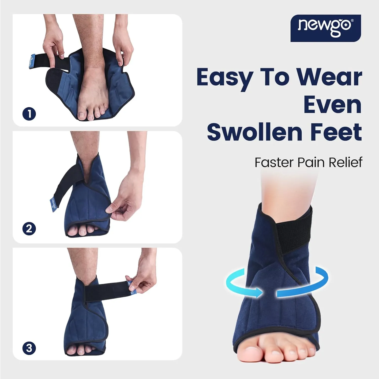 NEWGO Ice Packs Foot Surgery Reusable, Ankle Ice Pack Iced Foot Wrap for Achilles Tendon, Bunion Surgery for Ankle Heel Pain Relief - Blue