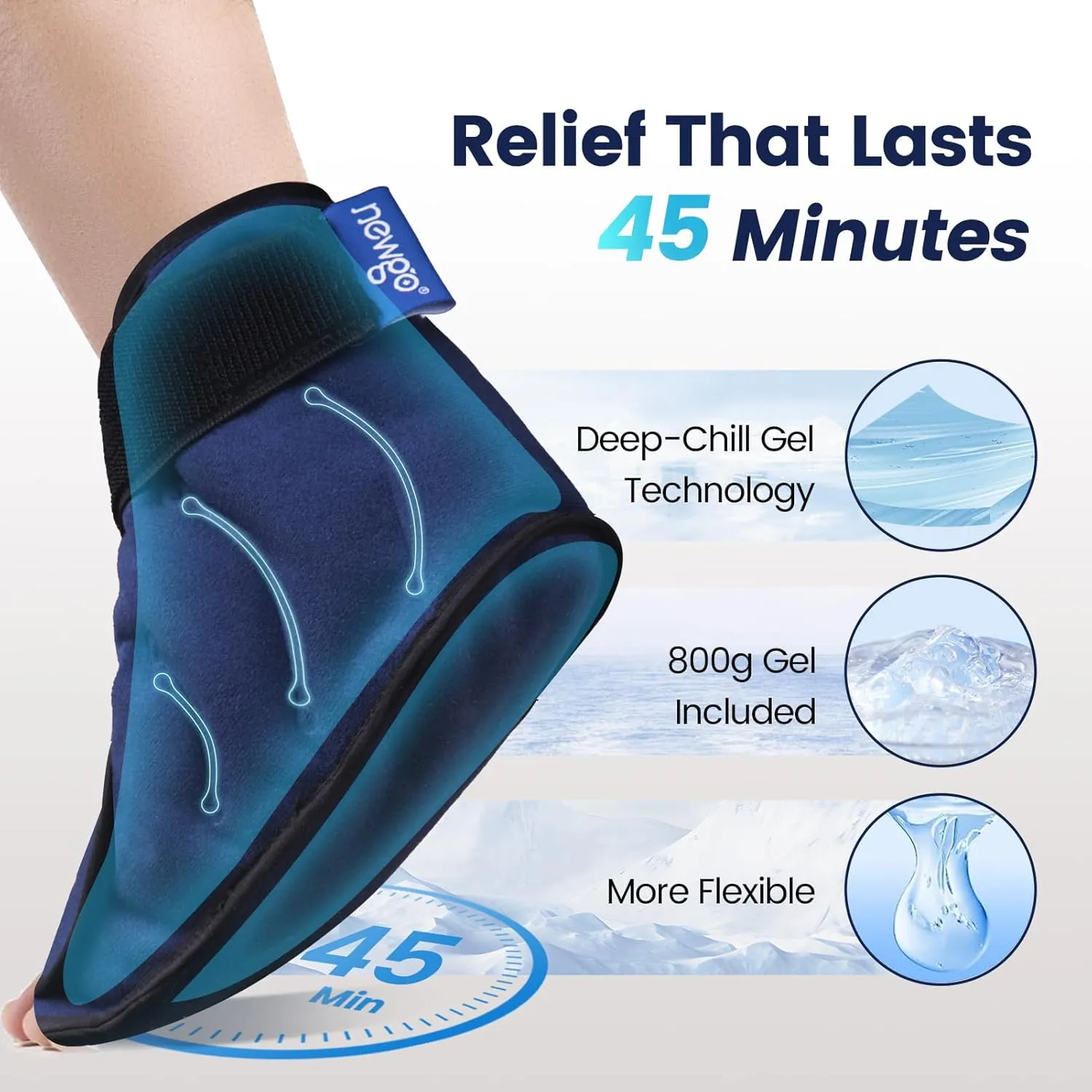 NEWGO Ice Packs Foot Surgery Reusable, Ankle Ice Pack Iced Foot Wrap for Achilles Tendon, Bunion Surgery for Ankle Heel Pain Relief - Blue