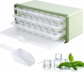 Niceup Ice Cube Trays with Lid and Bin for Freezer, 3-Layers Easy Release Flexible Plastic Ice Cube Molds Making 63 Cute Cubes for Cocktail Whiskey Tea Coffee