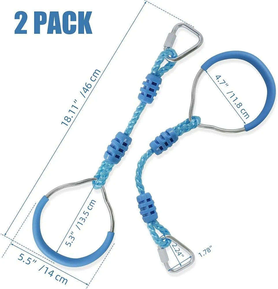Ninja Warrior Obstacle Course Playset Ninja Ring Trapeze Swing Monkey Bar For Outdoor Indoor Jungle Gym, 2 Blue Monekey Rings Climb Fists Backyard Playground Training Equipment Gymnastic Fitness Fist