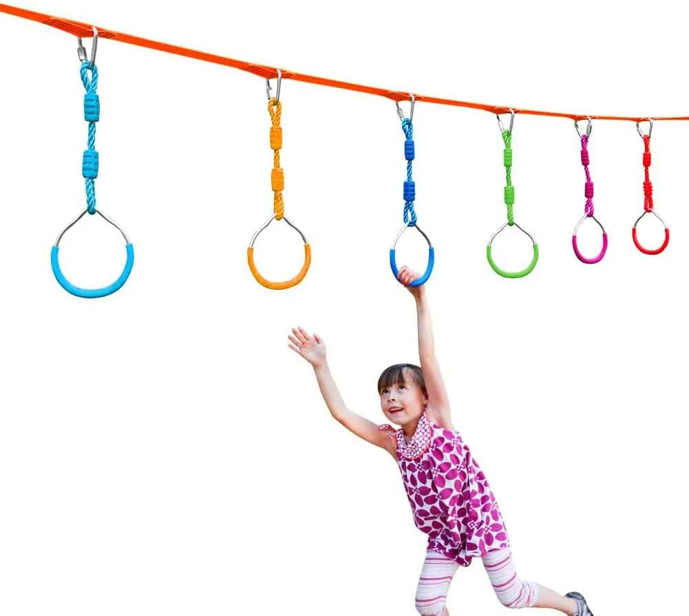 Ninja Warrior Obstacle Course Playset Ninja Ring Trapeze Swing Monkey Bar For Outdoor Indoor Jungle Gym, 2 Blue Monekey Rings Climb Fists Backyard Playground Training Equipment Gymnastic Fitness Fist