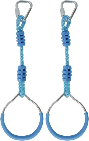 Ninja Warrior Obstacle Course Playset Ninja Ring Trapeze Swing Monkey Bar For Outdoor Indoor Jungle Gym, 2 Blue Monekey Rings Climb Fists Backyard Playground Training Equipment Gymnastic Fitness Fist