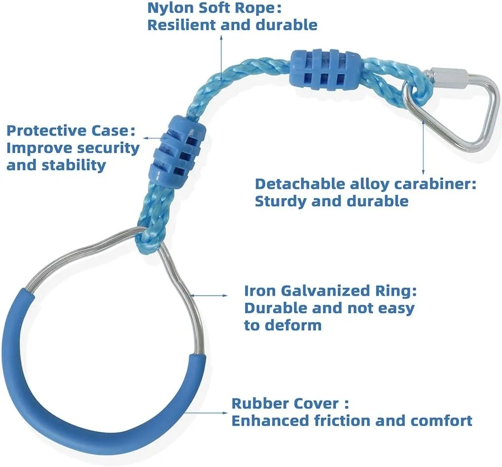 Ninja Warrior Obstacle Course Playset Ninja Ring Trapeze Swing Monkey Bar For Outdoor Indoor Jungle Gym, 2 Blue Monekey Rings Climb Fists Backyard Playground Training Equipment Gymnastic Fitness Fist