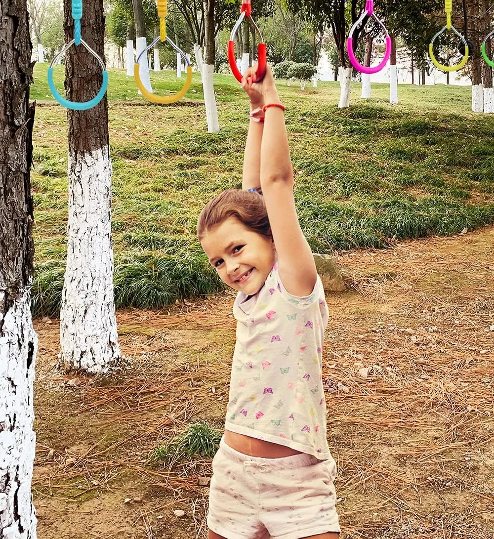 Ninja Warrior Obstacle Course Playset Ninja Ring Trapeze Swing Monkey Bar For Outdoor Indoor Jungle Gym, 2 Blue Monekey Rings Climb Fists Backyard Playground Training Equipment Gymnastic Fitness Fist