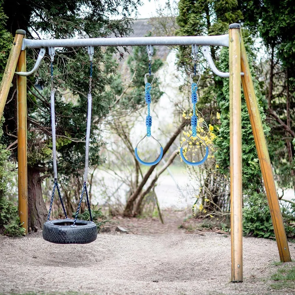 Ninja Warrior Obstacle Course Playset Ninja Ring Trapeze Swing Monkey Bar For Outdoor Indoor Jungle Gym, 2 Blue Monekey Rings Climb Fists Backyard Playground Training Equipment Gymnastic Fitness Fist