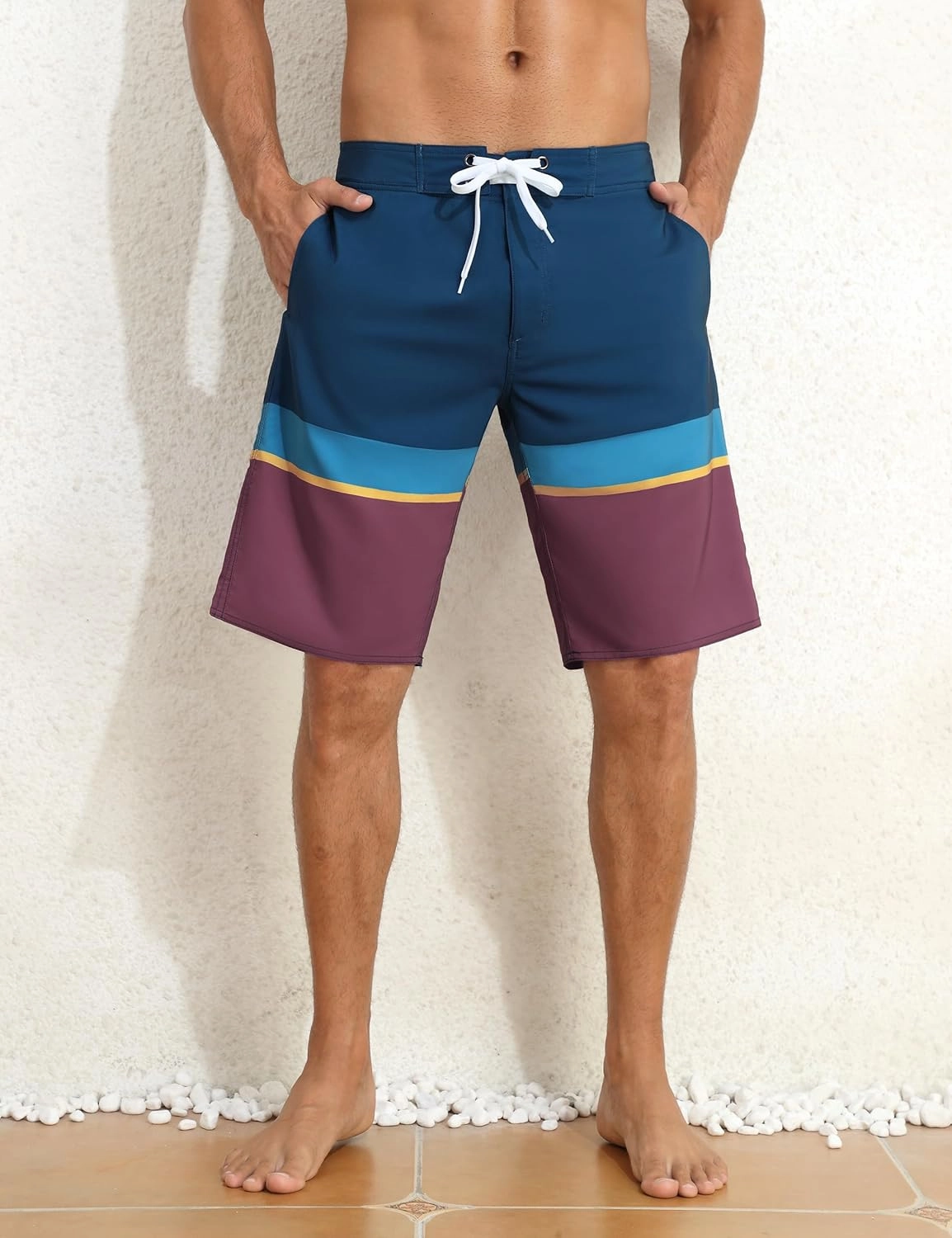 Nonwe Men's Swim Trunks with Compression Liner 2 in 1 Fast Dry Bathing Suits Cargo Surf Board Shorts with Pockets