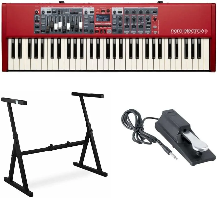Nord Electro 6D 61-Key Semi-Weighted Action Keyboard Bundle with Nine Drawbars Bundle with Z-Style Stand and Sustain Pedal (3 Items)