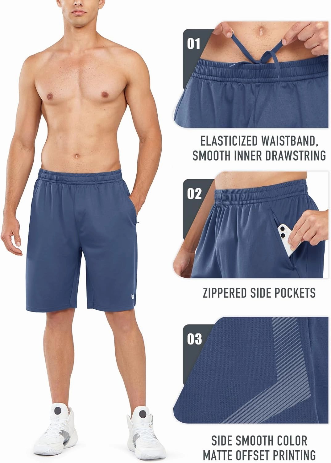 NORTHYARD Men's 10" Athletic Basketball Shorts with Zipper Pockets Quick Dry Lightweight Running Workout Gym Tennis Shorts