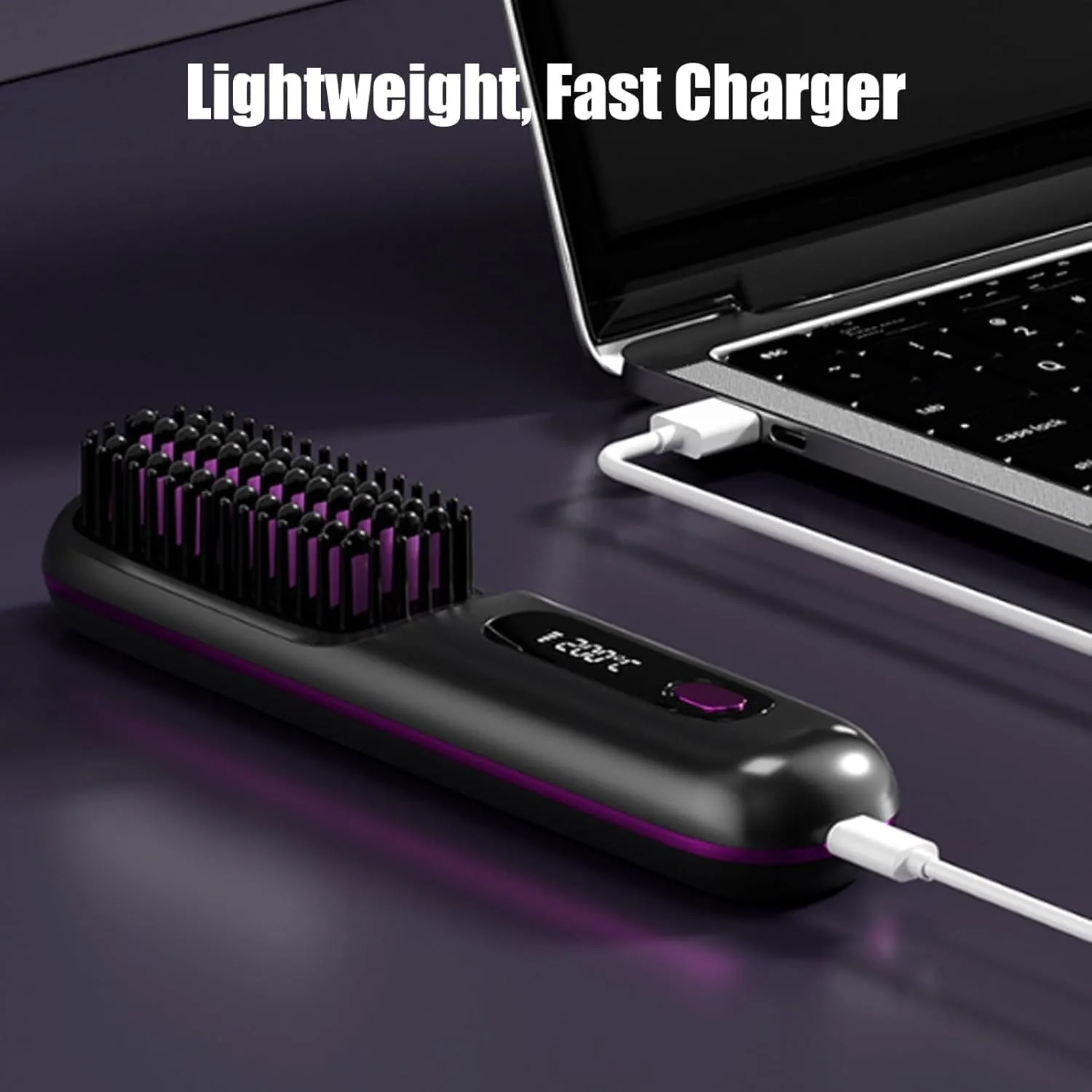 Numoya Go Brush Pro, 2025 New Numoya Portable Straightener Brush - Gobrush Pro, Rechargeable & Cordless Mini Portable Straightener, Fast Heating for Travel (Purple Gray)