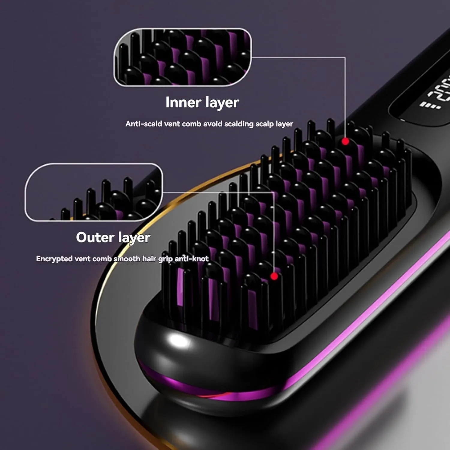 Numoya Go Brush Pro, 2025 New Numoya Portable Straightener Brush - Gobrush Pro, Rechargeable & Cordless Mini Portable Straightener, Fast Heating for Travel (Purple Gray)