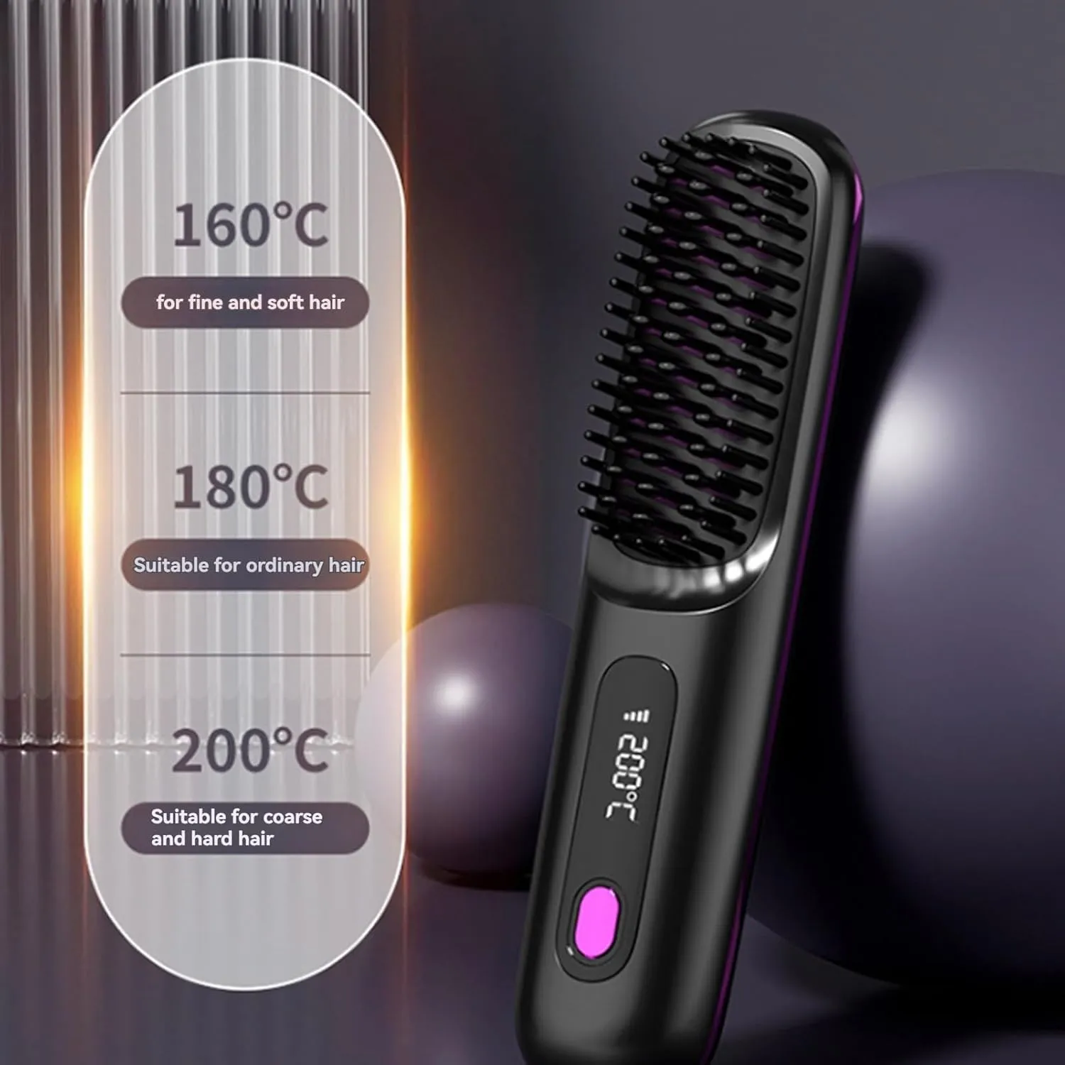 Numoya Go Brush Pro, 2025 New Numoya Portable Straightener Brush - Gobrush Pro, Rechargeable & Cordless Mini Portable Straightener, Fast Heating for Travel (Purple Gray)