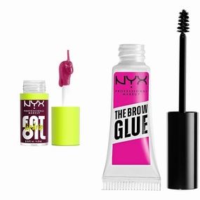 NYX PROFESSIONAL MAKEUP Fat Oil Lip Drip, Moisturizing, Shiny and Vegan Tinted Lip Gloss - That's Chic (Deep Berry) & The Brow Glue, Extreme Hold Eyebrow Gel - Clear