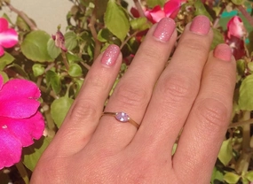 October Birthstone East-West Oval Rose Quartz Simple Stackable Ring