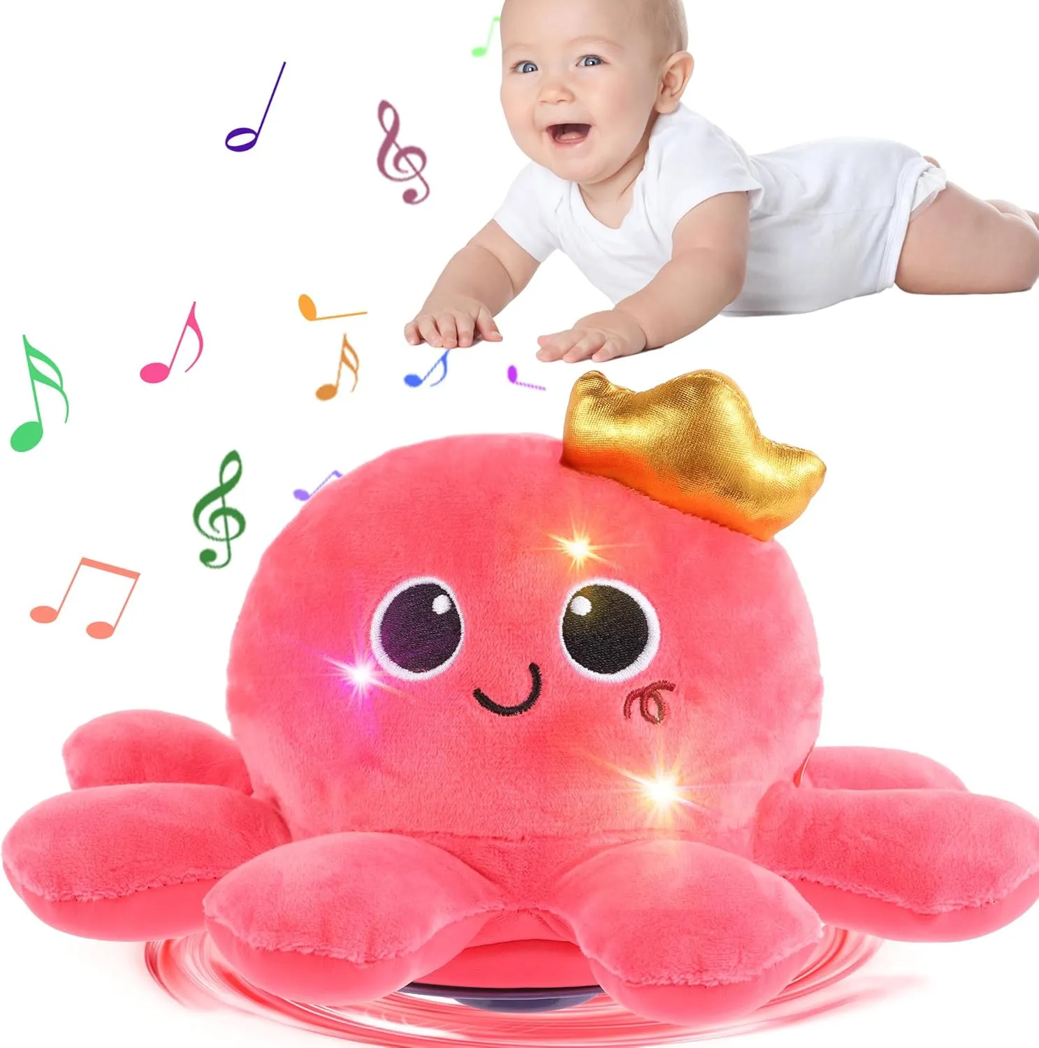 Octopus Crawling Toy - Octopus Toy with Light, Music, Voice Control, and Clap Hands Awake for 2  Year Old Boys and Girls