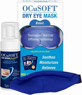 OCuSOFT Lid Scrub Foaming Cleanser & Dry Eye Mask Bundle - Eyelid & Eyelash Cleanser & Reusable Warm Compress Bundle - Soothes Irritated Eyelids - 7.25 fl oz & 1 Thermapod Mask