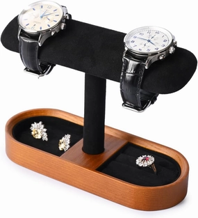 Oirlv Solid Wood Watch Stand T-bar Watch Holder Organizer for Men and Women Showcase Bracelet Bangle Jewelry Display Stand Rings Earrings Necklace Storage(Black)