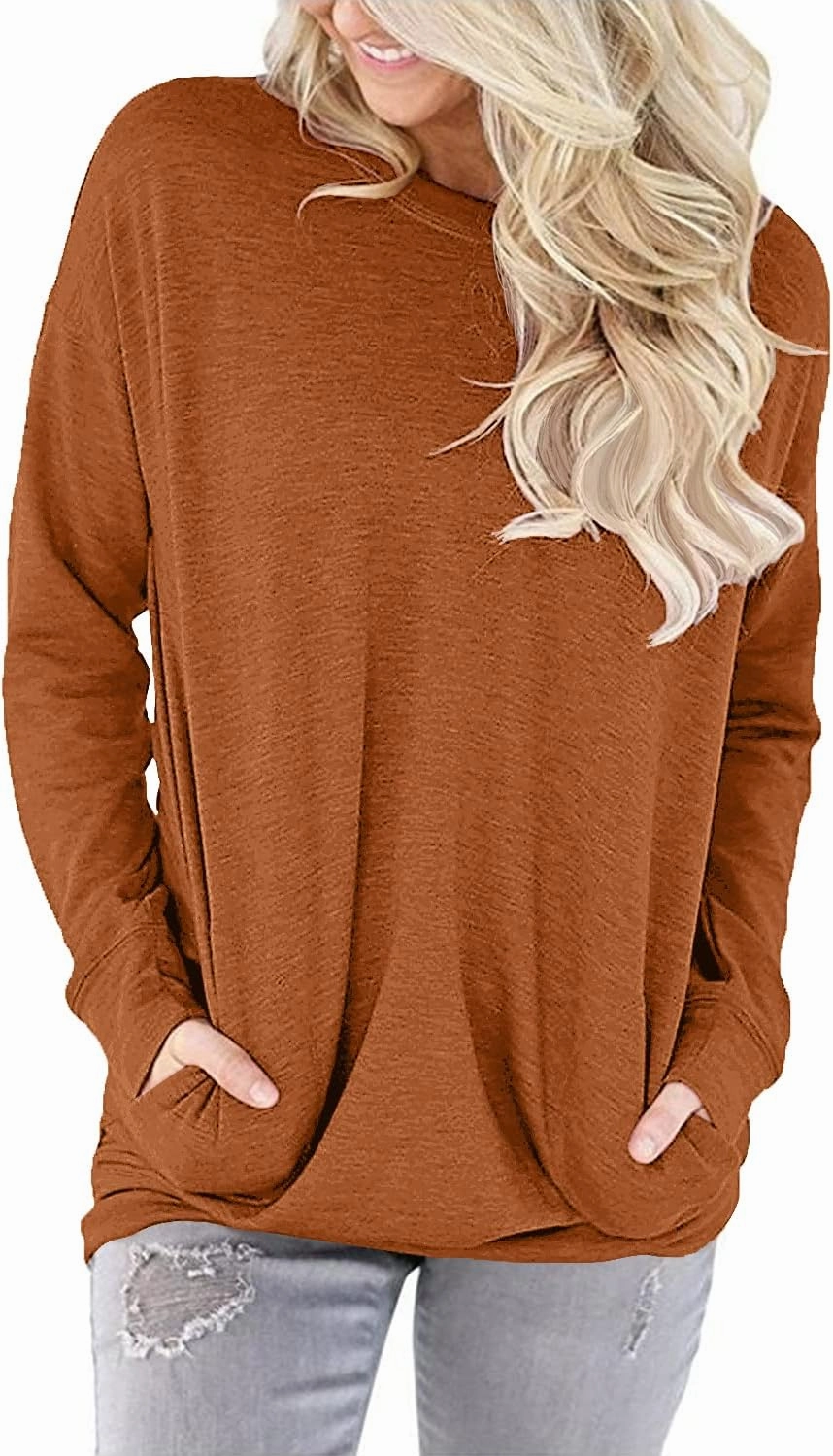 onlypuff Womens Pocket Shirts Pullover Sweatshirt Loose Fit