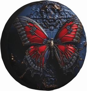 OUSIKA Red Butterfly Spare Tire Cover Dust-Proof Wheel Cover Universal Wheel Protectors for Trailer Rv SUV Tire Protectors 17 inch, Black