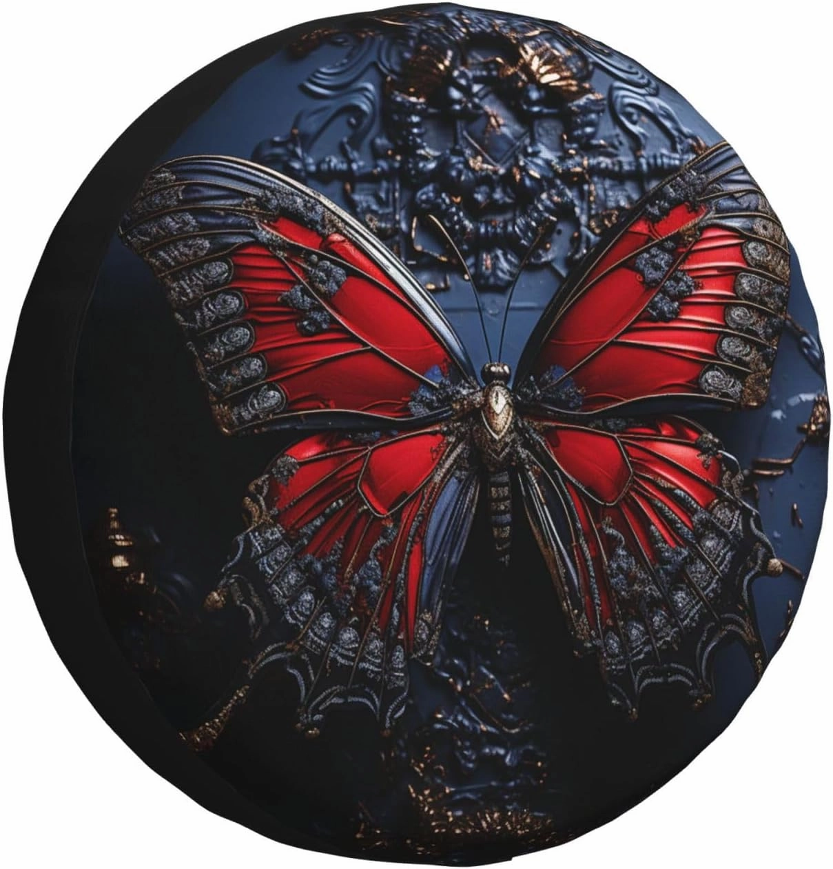 OUSIKA Red Butterfly Spare Tire Cover Dust-Proof Wheel Cover Universal Wheel Protectors for Trailer Rv SUV Tire Protectors 17 inch, Black
