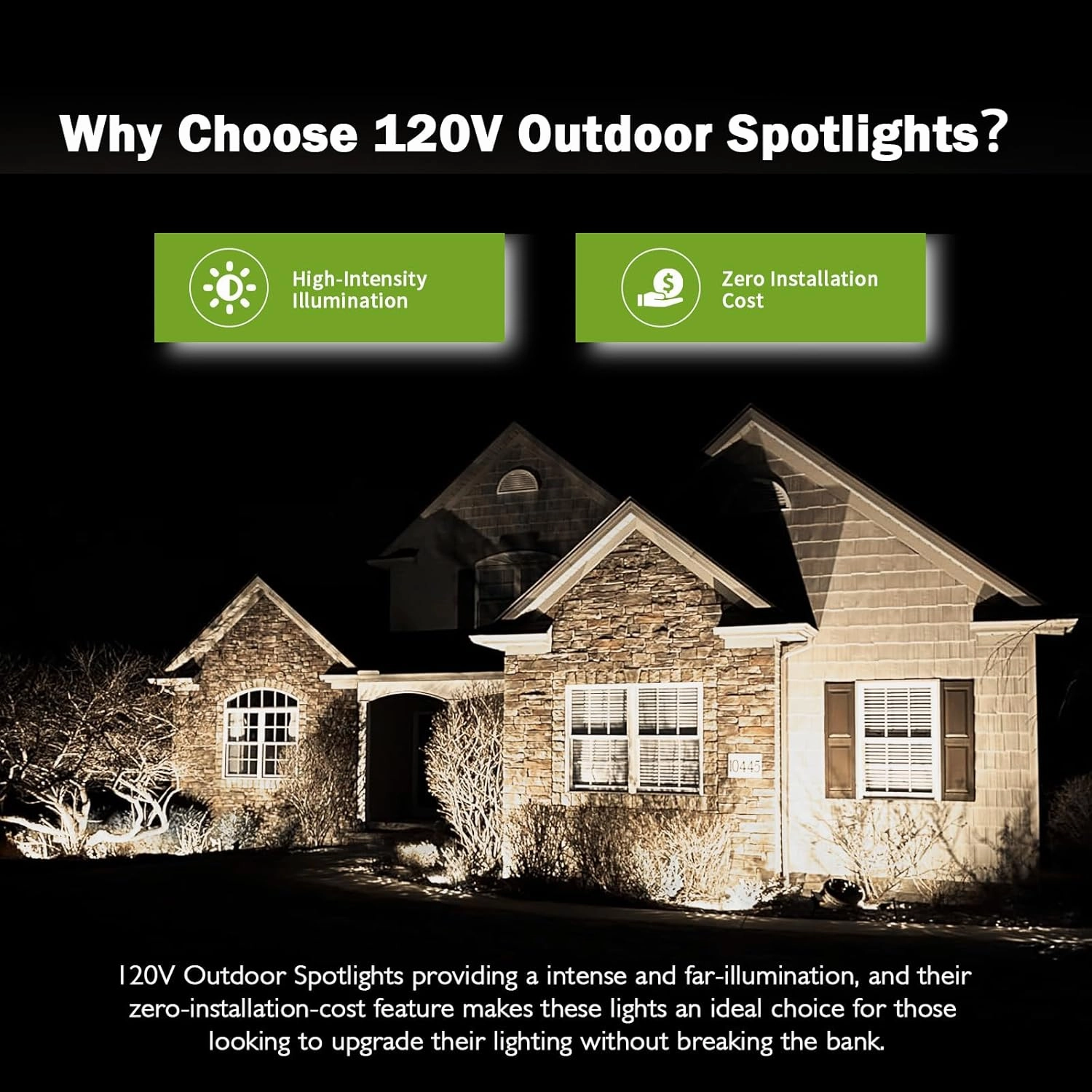 Outdoor Spotlight Cool White 6000K, 10W LED Spot Lights Outdoor for Yard Garden Tree, 120V Plug in Landscape Lighting with IP65 Waterproof for Halloween Christmas Decor, 4 Pack