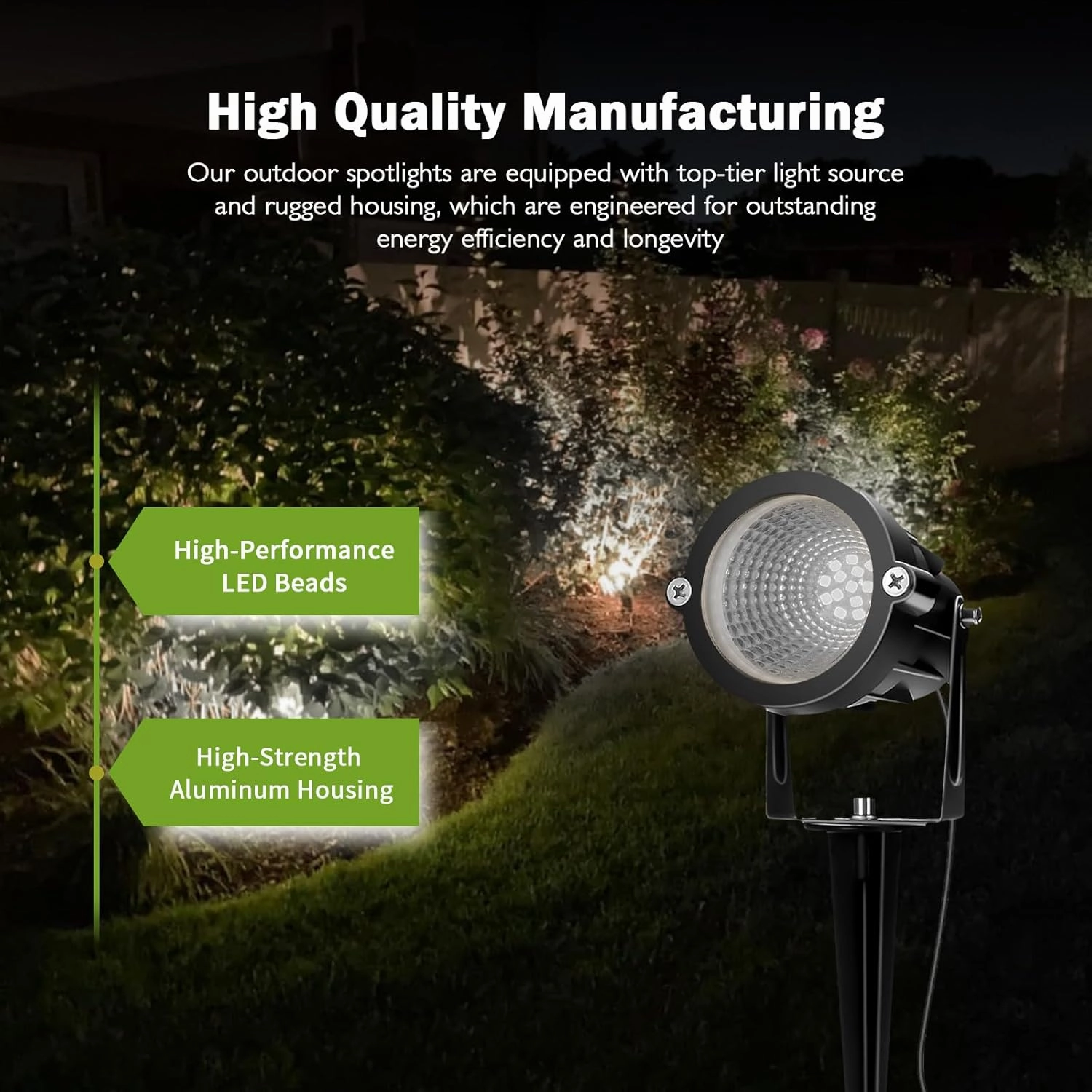 Outdoor Spotlight Cool White 6000K, 10W LED Spot Lights Outdoor for Yard Garden Tree, 120V Plug in Landscape Lighting with IP65 Waterproof for Halloween Christmas Decor, 4 Pack