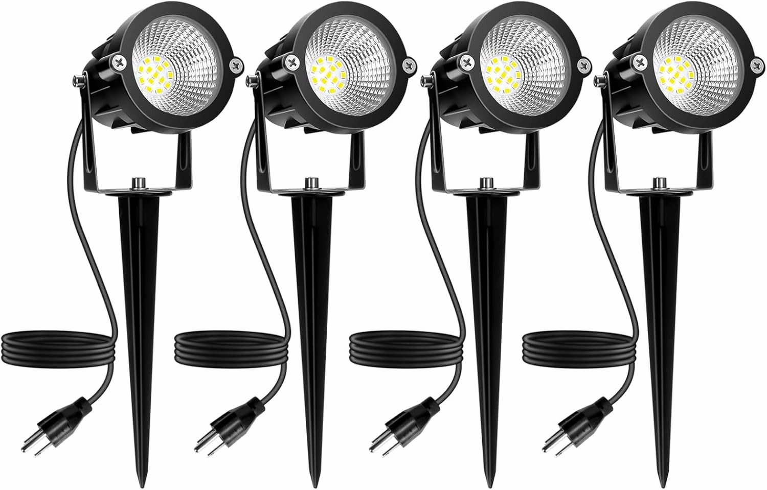 Outdoor Spotlight Cool White 6000K, 10W LED Spot Lights Outdoor for Yard Garden Tree, 120V Plug in Landscape Lighting with IP65 Waterproof for Halloween Christmas Decor, 4 Pack