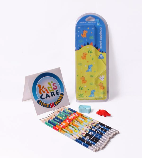 Pack of 12 Dinosaur Themed Pencils With Dinosaur-Shaped Eraser & Sharpener (MC111218-E)