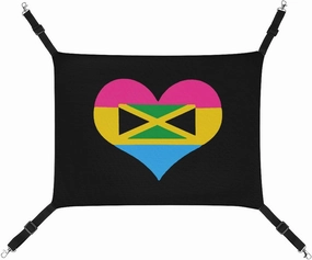 Pansexual Heart Flag Jamaica Cat Hanging Hammock Soft Breathable Pet Cage Dog Hammock with Adjustable Straps and Metal Hooks