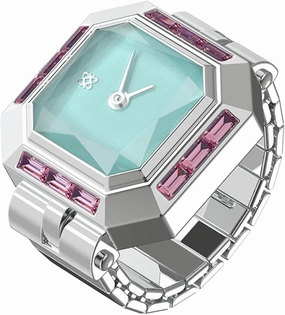 PASCAL Sofia Prism Cocktail Watch Ring, Sugar Cube Gem-Cut Dial, Sapphire Crystal, Stainless Steel Expansion Band, Unisex Finger Watch, Fits US Sizes 6-10, 3ATM Water Resistant, Statement Jewelry Timepiece
