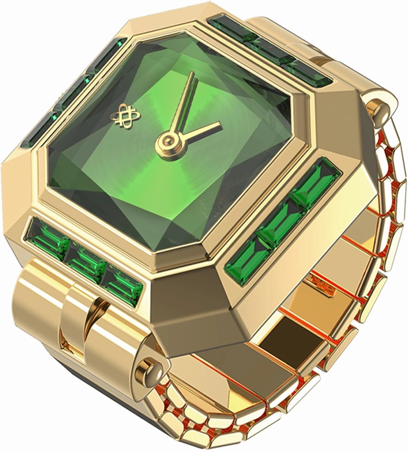 PASCAL Sofia Prism Cocktail Watch Ring, Sugar Cube Gem-Cut Dial, Sapphire Crystal, Stainless Steel Expansion Band, Unisex Finger Watch, Fits US Sizes 6-10, 3ATM Water Resistant, Statement Jewelry Timepiece