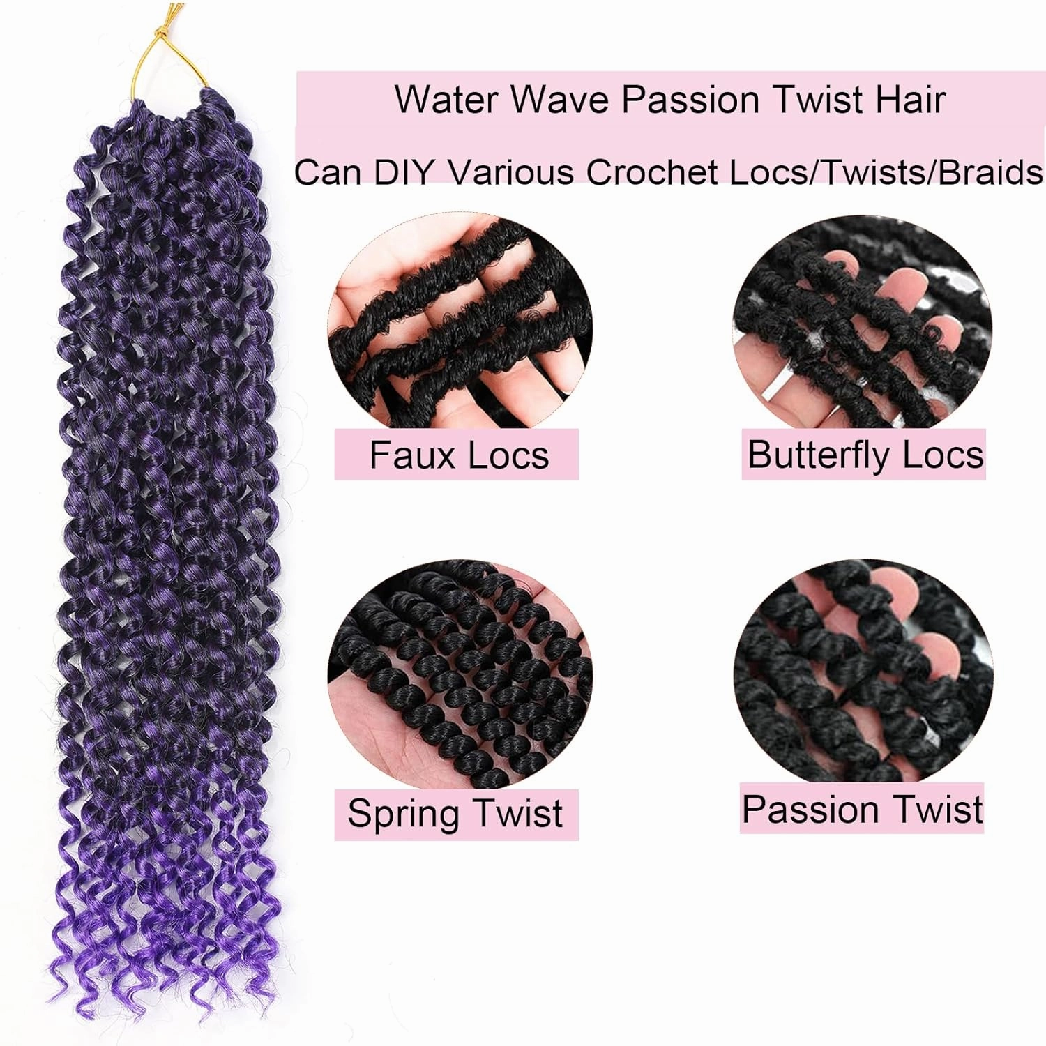Passion Twist Hair Purple,12 Inch Passion Twist Braiding Hair,7 Packs Water Wave Crochet Hair For Black Women Passion Twist/Butterfly Locs/Spring Twist Crochet Braids Boho Hair(12in,1B/Purple#)