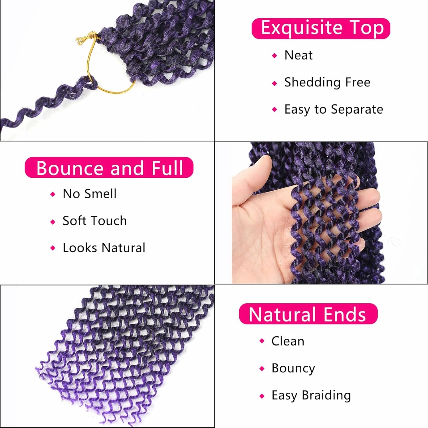 Passion Twist Hair Purple,12 Inch Passion Twist Braiding Hair,7 Packs Water Wave Crochet Hair For Black Women Passion Twist/Butterfly Locs/Spring Twist Crochet Braids Boho Hair(12in,1B/Purple#)