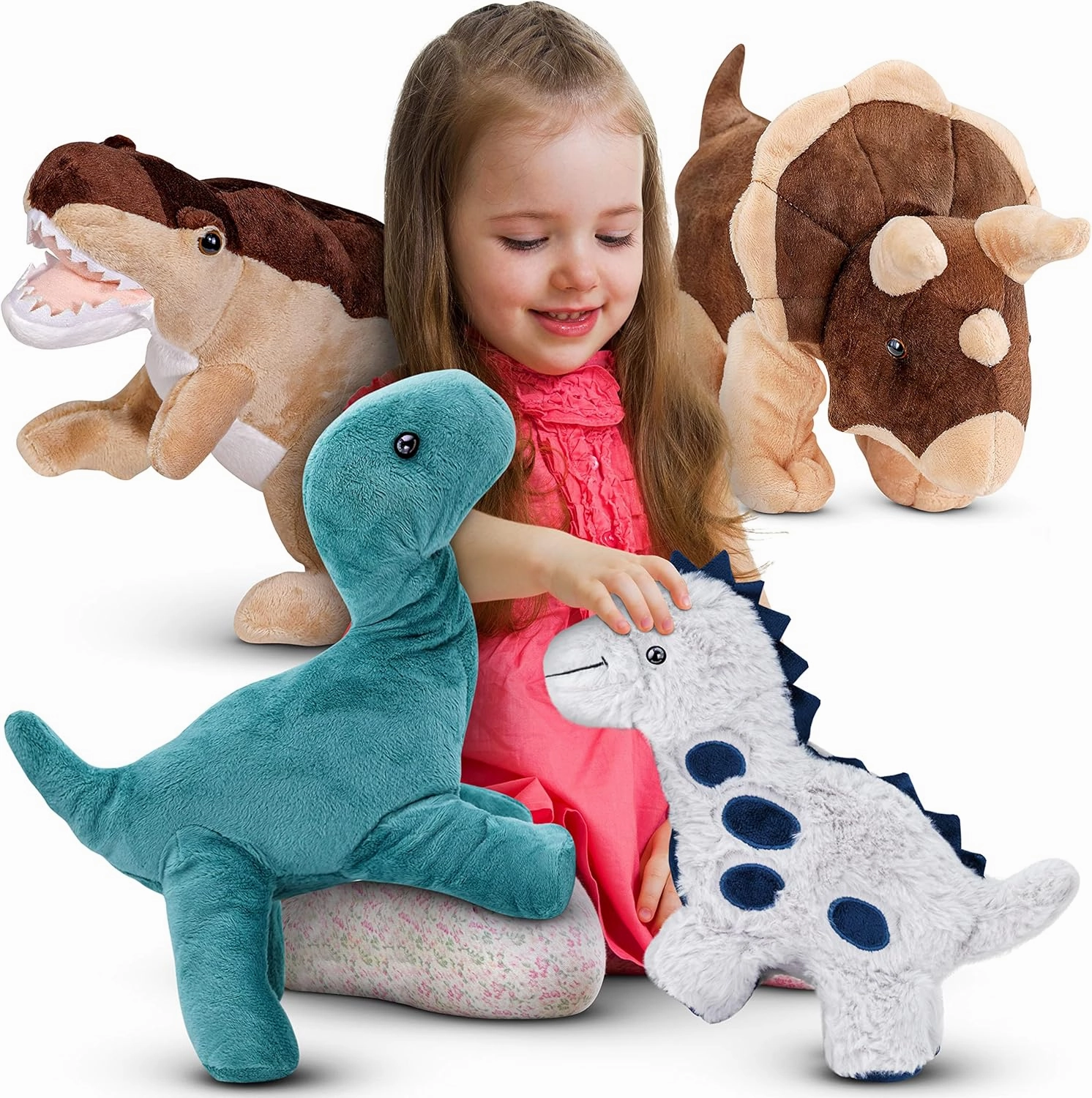 PASSIONFRUIT Plush Dinosaur Toys for Kids – 4-Pack Soft & Huggable 12-Inch Stuffed Animals – Graduation Gifts - Cute & Squeezable Dinosaurs for Boys & Girls