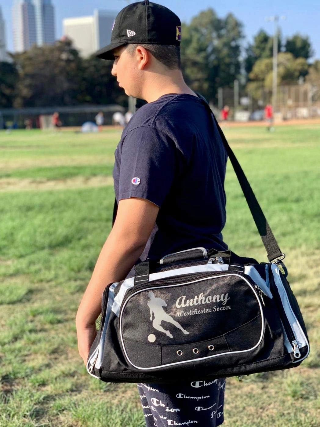 Personalized SportS Duffel Bag With Custom Name & Text - Basketball Black