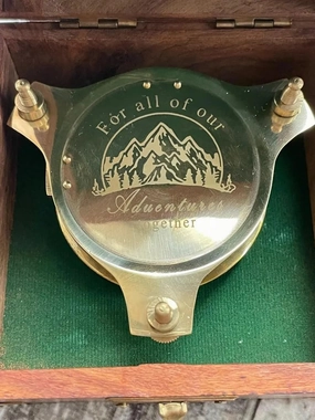 Personalized Sundial Compass with Wooden Box - Antique Brass Engraved Compass Gift for Men & Women, Nautical Decor, Outdoor & Garden Use