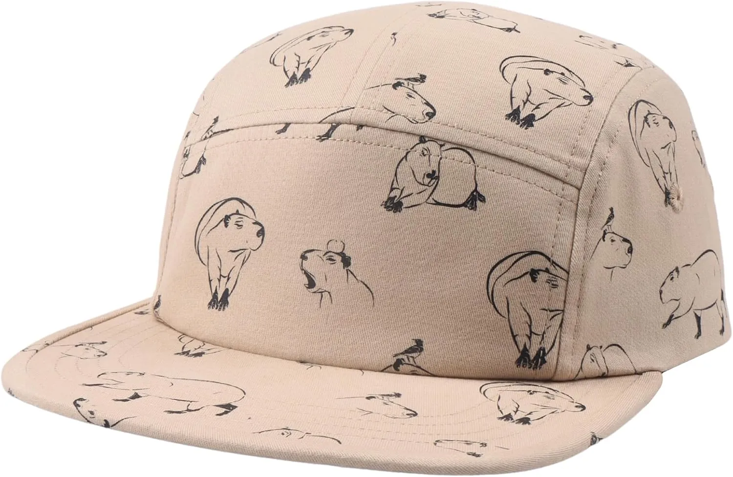 Pet and Wildlife-Themed 5-Panel Camp Caps Cat Dog Dachshund Capybara Opossum Hats for Animal Enthusiasts