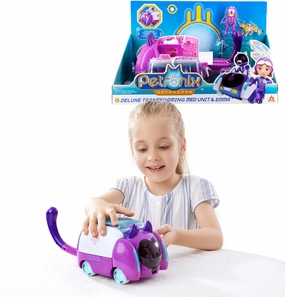 Petronix Defenders Deluxe Transforming Med Unit & Emma , Transforming Playset and 3″ Figure, Transform from Cat to Hospital, Play Pretend Toys for Kids Toys For Boys and Girls Ages 3 And Up