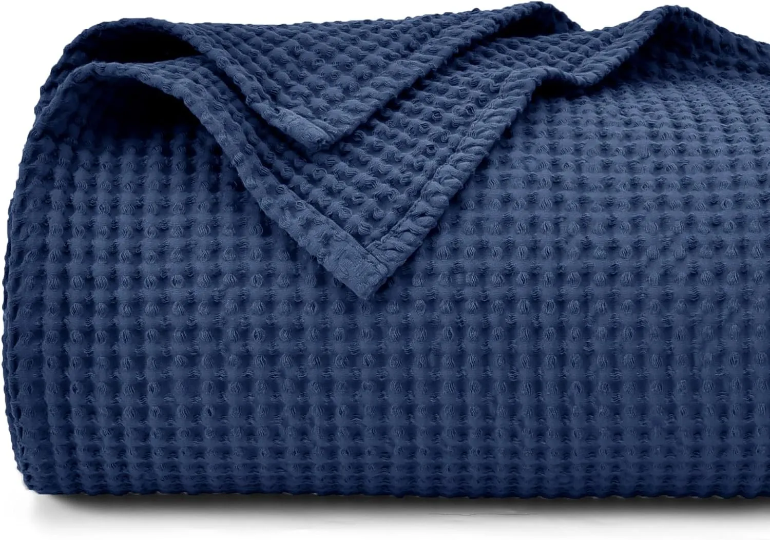 PHF Pre-Washed Cotton Waffle Weave Blanket Queen Size for Bed,Snag Proof Throw for Couch, Summer Lightweight Breathable,Oeko-TEX Certified,Machine Washable, Home Decor Gift-Bright Navy Blue
