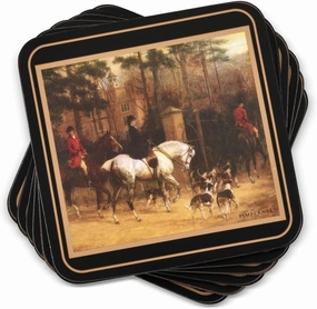 Pimpernel Pimpernel Tally Ho Coasters - Set of 6 (4” x 4”), Cork Backing, Fun & Elegant Equestrian Design, Protects Surfaces from Water & Heat, Great for Horse Lovers & Entertaining Guests