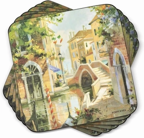 Pimpernel Venetian Scenes Coasters - Set of 6, Elegant Cork Backing, Easy-to-Clean, Stylish Table Protection, Enhance Your Dining Experience with a Beautiful Venetian Design