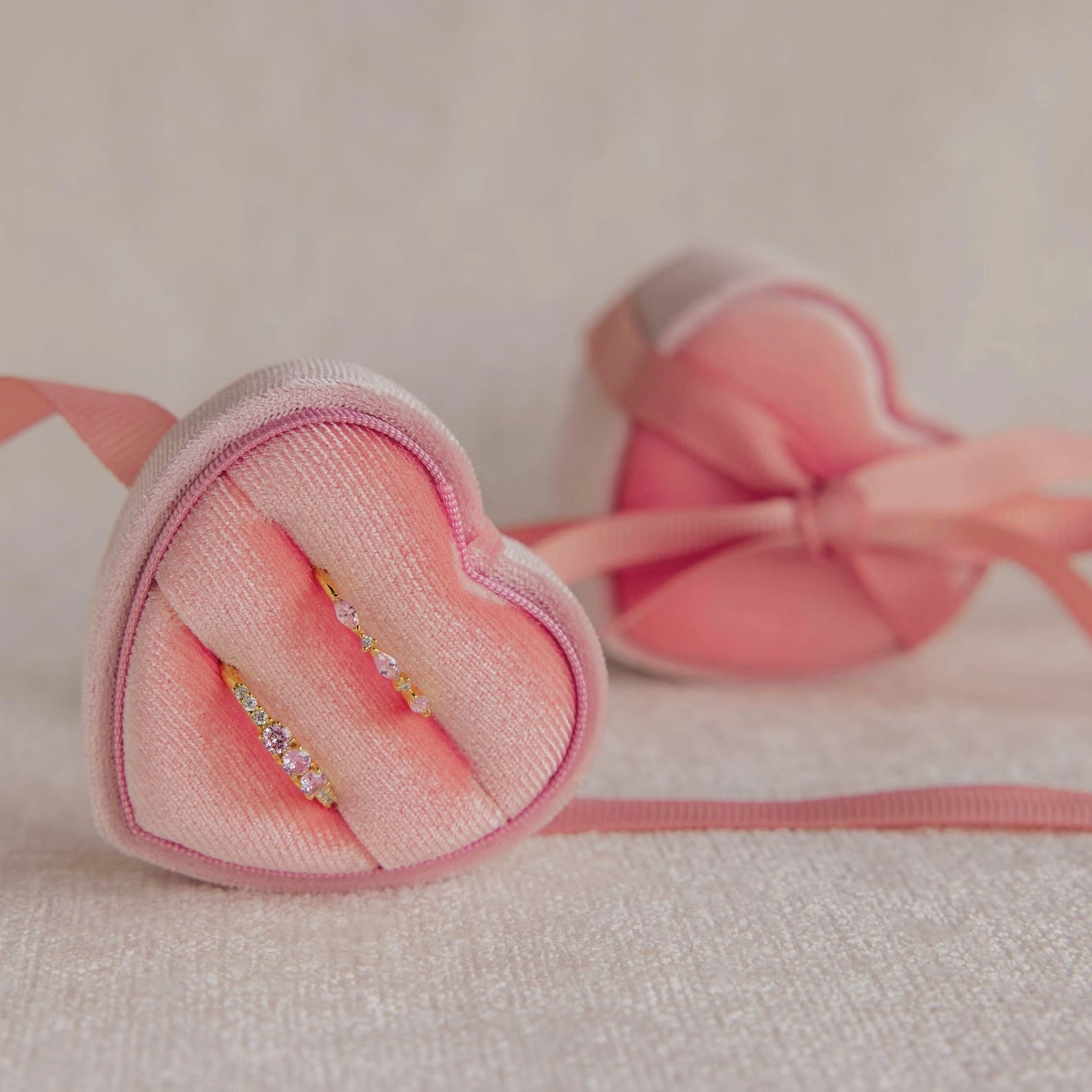 Pink Velvet Heart Ring Box
